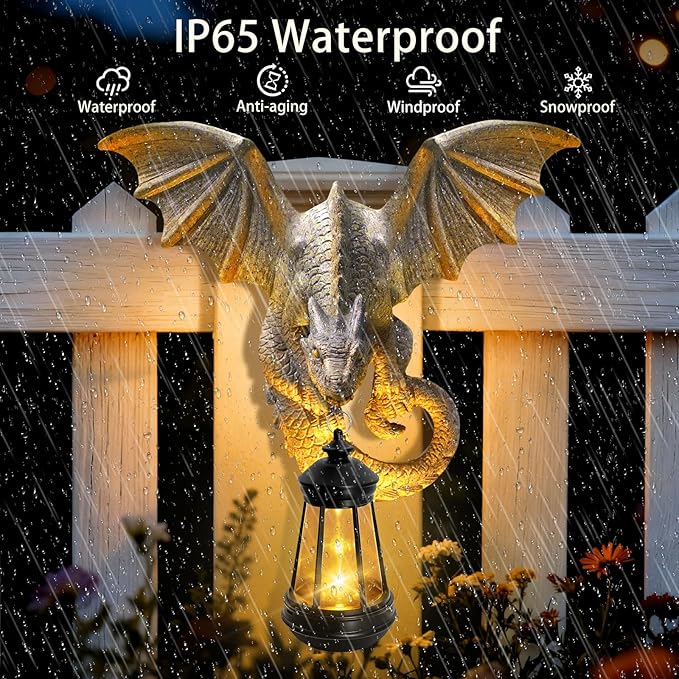 Dragon Tree Hugger Garden Statue - 9.8 Inch Resin Dragon Wall Hanger Sculptures Decor with Solar Lantern Lights, Outdoor Waterproof for Balcony Wall Porch Yard, Gifts for Mom Women Grandma Christmas