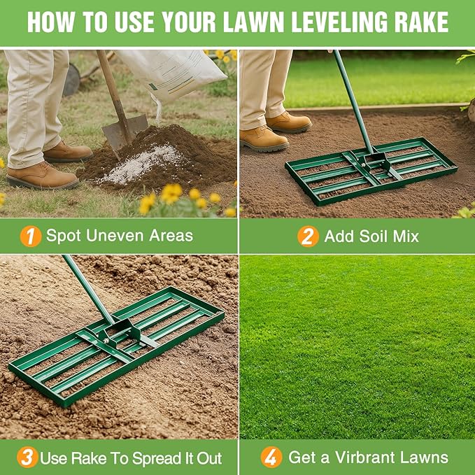 Yesker Lawn Leveling Rake 42 Inch for Soil Yard Leveling Rake with 42"x10" Ground Plate 72" Steel Handle Effort-Saving Heavy Duty Ground Leveler Tool for Backyard Garden Farm Golf Course Landscaping