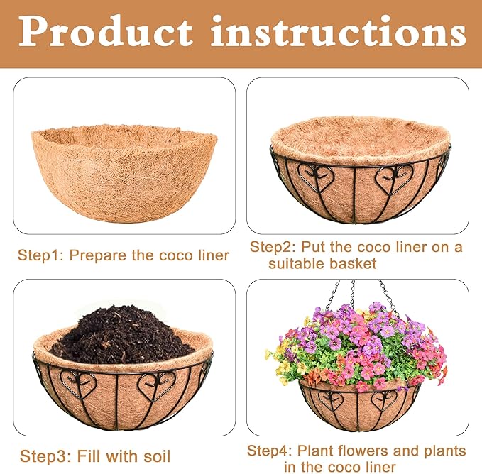 4 Pack 12 Inch Hanging Baskets for Plants Outdoor Metal Hanging Planter Basket with Coco Coir Liner Hanging Flower Baskets Hangings Flower Pots Holder for Garden, Patio(AX)