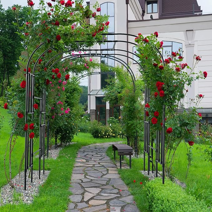 DoCred Large Garden Arch Trellis for Climbing Plants, 87'' H x 59'' L x 47'' W Outdoor Grape Vine Trellises Arch Arbor Gazebo, Grape Trellis for Courtyard and Garden Decoration, Black