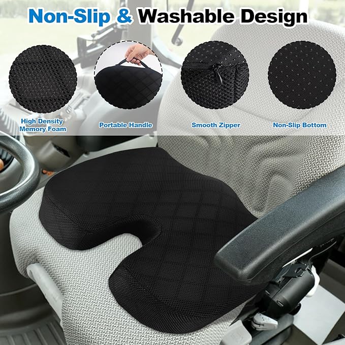 Lawn Mower Seat Cushion - Memory Foam Cushion for Riding Lawn Mower, Shock-Absorbing Seat Pillow for Long Hours of Operation, Ergonomic Cushions for Tailbone Pain Relief, Sciatica and Back Support