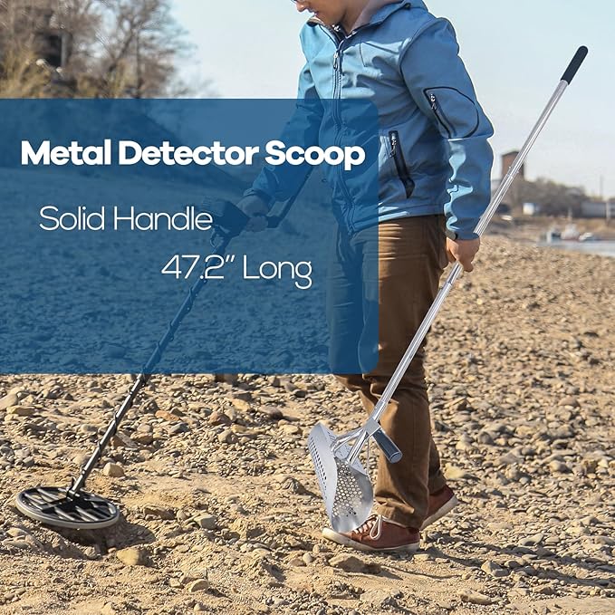 Sand Scoop for Metal Detecting, Heavy Duty Detector Scoop, Long Handle Stainless Steel Detecting Tool,Metal Shovel
