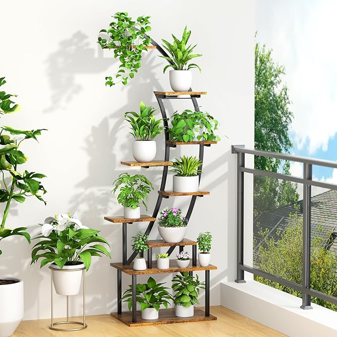 Plant Stand Indoor with Grow Lights, 9 Tier 63" Metal Plant Shelf for Multiple Plants, Tall Lighted Plant Shelves Corner Flower Holder, Half Curved Shape Plant Display Rack for Home Living Room Patio