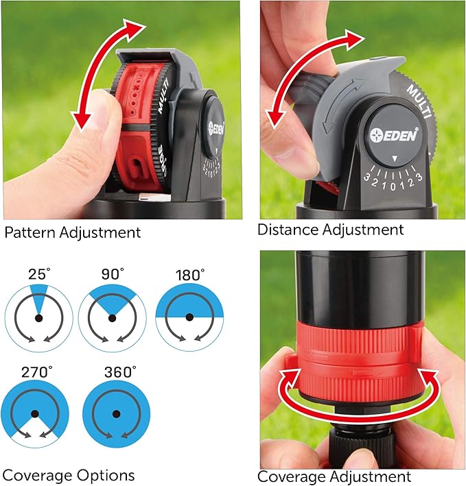 Eden 94143 Multi-Pattern Sprinkler Plus One-Direction Misting System with Metal Sprike Set; Gear Drive, Heavy Duty, Gardening Watering System, Garden&Lawns, 5 Pattern, Coverage up to 3737sq.ft