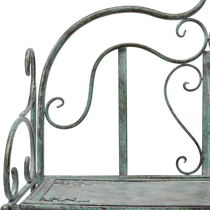 SAFAVIEH Outdoor Collection Tyrique Victorian Antique Dark Green Wrought Iron 4-Tier Shelf Unit