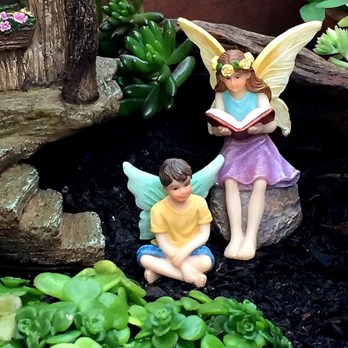 PRETMANNS Fairies for Fairy Garden – Adorable Accessories Kit for an Outdoor Miniature Garden – Boy & Girl Figurines – 3 Items