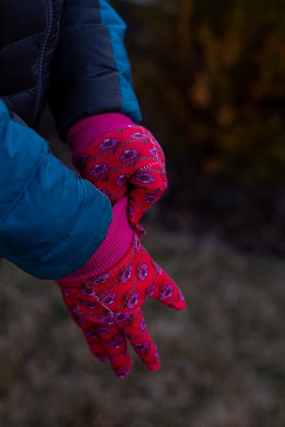 G & F Products JustForKids Garden Gloves, Soft Cotton Kids Work Gloves with Knit Wrist, Assorted Colors Red/Green/Blue