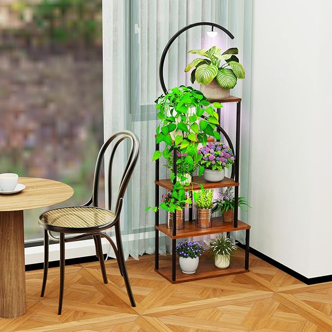 Plant Stand Indoor with Grow Lights, Large Plant Stands for Indoor Plants Multiple, 67" Tall Plant Shelf Indoor with 5 Lights Tiered Plant Holder, Lighted Corner Plant Stand for Home Decor