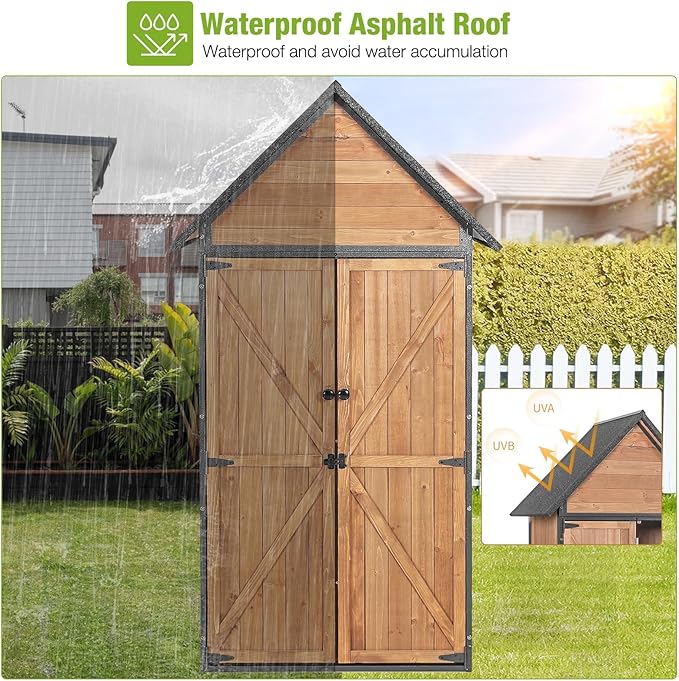 Sheds Outdoor Storage, Wooden Garden Shed with All Around Strong Metal Frame, Large Tool Shed with Floor and Adjustable Shelves, for Backyard Garden Patio Lawn(Brown)