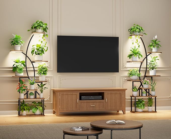 JUSTOGO Plant Stand Indoor with Grow Light, 8 Tiered Tall Plant Shelf for Indoor Plants Multiple, 65" Large Corner Plant Stands, Metal Curved Flower Holder Display Rack for Living Room, Patio, Balcony