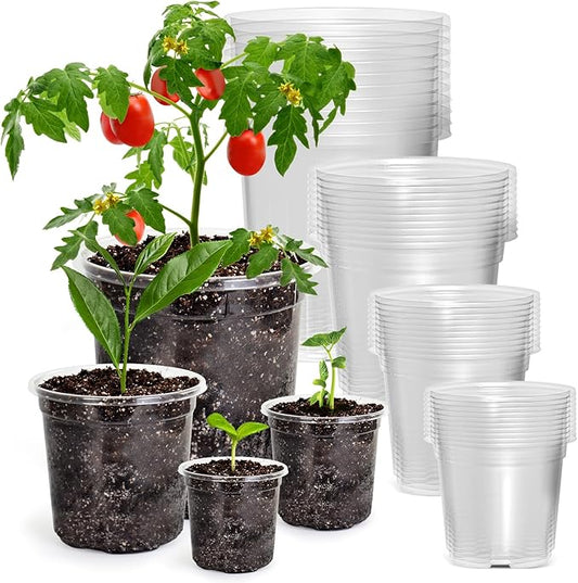 36 Packs 6.7/5/4/3.5 Inch Reinforced Clear Nursery Pots with Drainage Hole, Transparent Variety Pack Plastic Plant Pot Seedling Planter for Vegetable Propagation, Root Cutting, Seed Starting