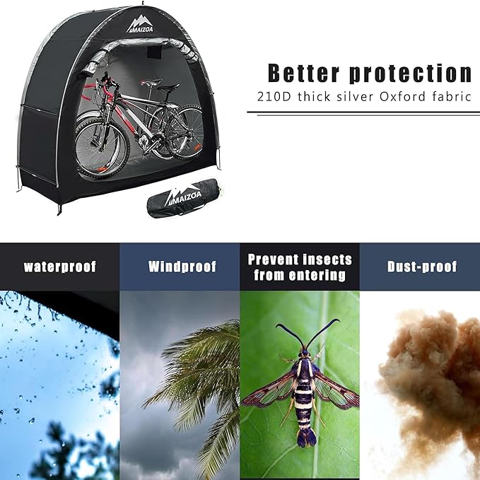 Bike Cover Storage Tent, Outdoor Portable Storage Sheltes/Bike Shed, 210D Oxford Fabric PU 5000 Waterproof for 2-3 Bikes, Suitable for Storing Bicycles, Motorcycles and Garden Tools, Various Tools