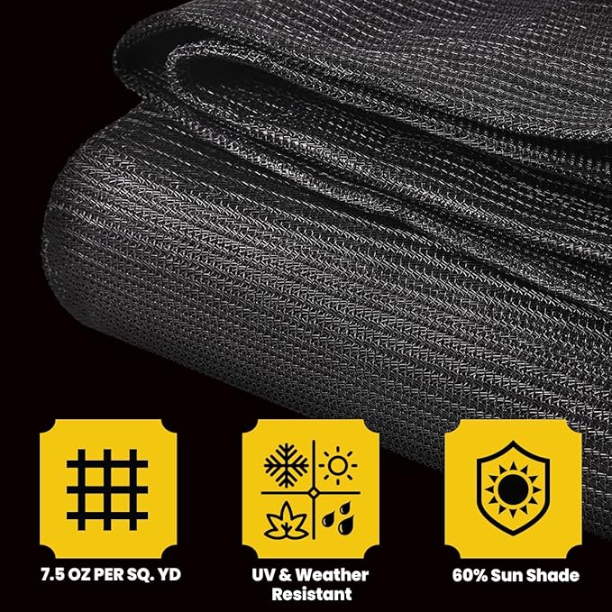 Core Tarps 60% Black Shade Cloth with Grommets - 10 X 12 FT Heavy Duty Mesh Tarp - Sun Shade Cloth for Garden Vegetables Plants Greenhouse Outdoors Backyard Fences Dump Trucks Patio Mesh Shade Tarp