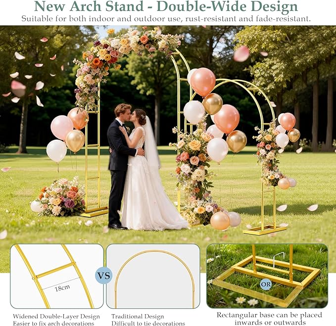 Arch Backdrop Stand 7.2FT, 6FT Set of 2, Metal Pergola Arbor Garden Arch Trellis for Climbing Plants Outdoor for Various Climbing Plant,Gold Balloon Arch kit Stand for Party Decoration