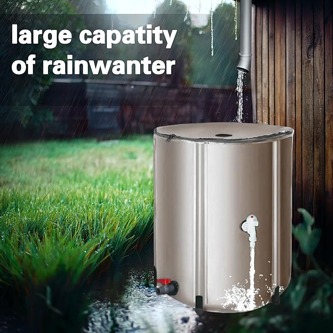 250L/66 Gallons Suaito Outdoor Collapsible Rain Barrel with Mesh Cover, Beige,Water Storage Tank rainwater Collection System Weather-Resistant Garden Portable Water Tank with Spigots & Overflow Kit