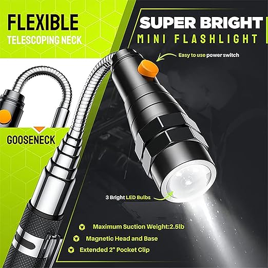 Telescoping Magnetic Pickup Tool Set, Inspection Mirror Telescoping, LED Flashlight, Cool Gadgets for Men, Gifts for Dad, Husband, Kids, Boyfriend, Magnet Stick (Yellow)