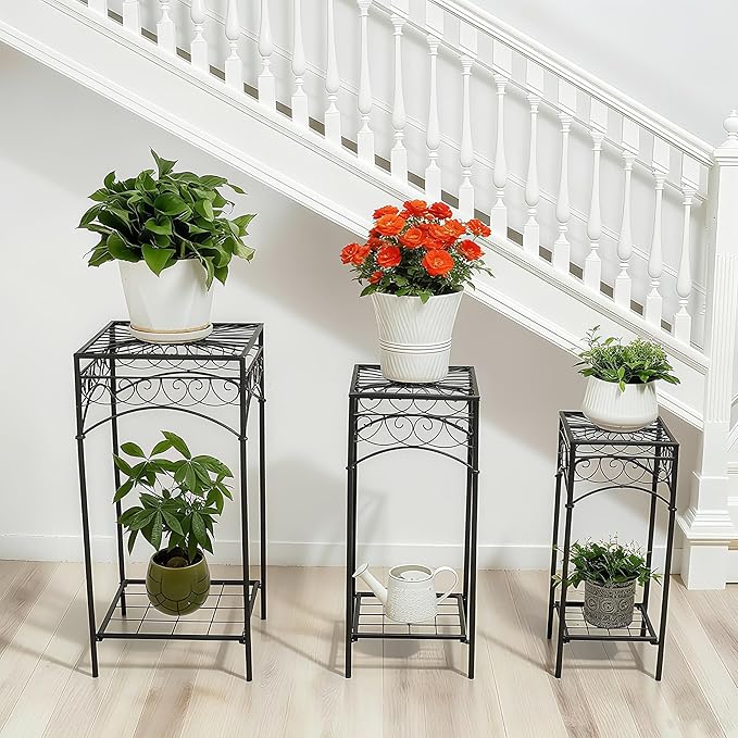 29.5-Inch Metal Indoor Plant Stands - 3-Piece Stylish Iron Plant Holder Set for Indoor & Outdoor Use - Durable Flower Pot Stands Perfect for Balcony, Patio, and Home Decoration plant stand set