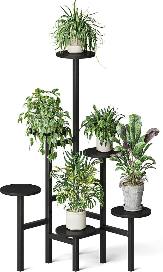 6 Tier Corner Plant Stand Indoor Outdoor, Tall Large Plant Shelf for Multiple Plants, Tiered Flower Pot Holder, Metal Display Plant Shelves for Living Room, Balcony, Patio, Garden (Black)GPS514B