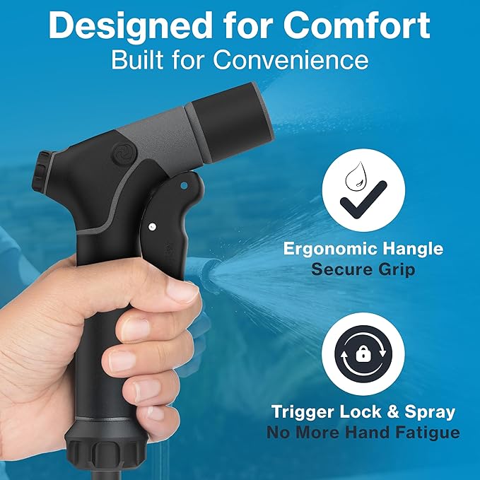 Aquor Utility Spray Nozzle – Heavy-Duty Garden Hose Nozzle with Dual Flow Control, Adjustable Jet to Cone Spray, Water Hose Sprayer for Lawn, Car Wash, Dog Wash, Cleaning, and Gardening – Jet Black