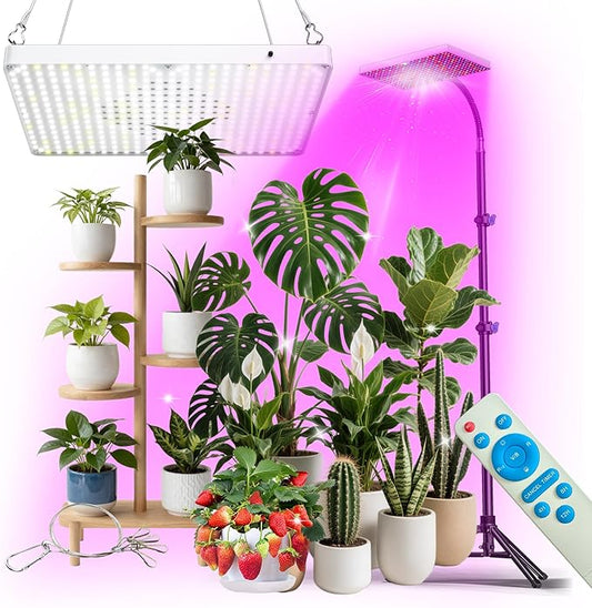 LED Grow Lights for Indoor Plants, Full Spectrum with UV&IR,Bloom Veg Modes Remote Control 63" Height Adjustable Tripod Stand Hanging Hook for Hydroponics Bonsai Seedlings dimmable Timer Function