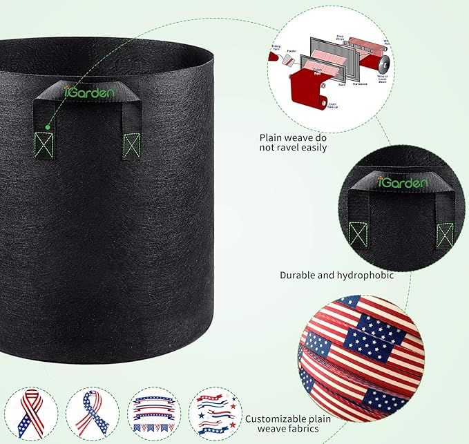 Grow Bags Tall, 5 Gallon Grow Pots 6 Pack with Handles, Heavy Duty 280G Thickened Nonwoven Fabric Plant Bag for Vegetables, Black