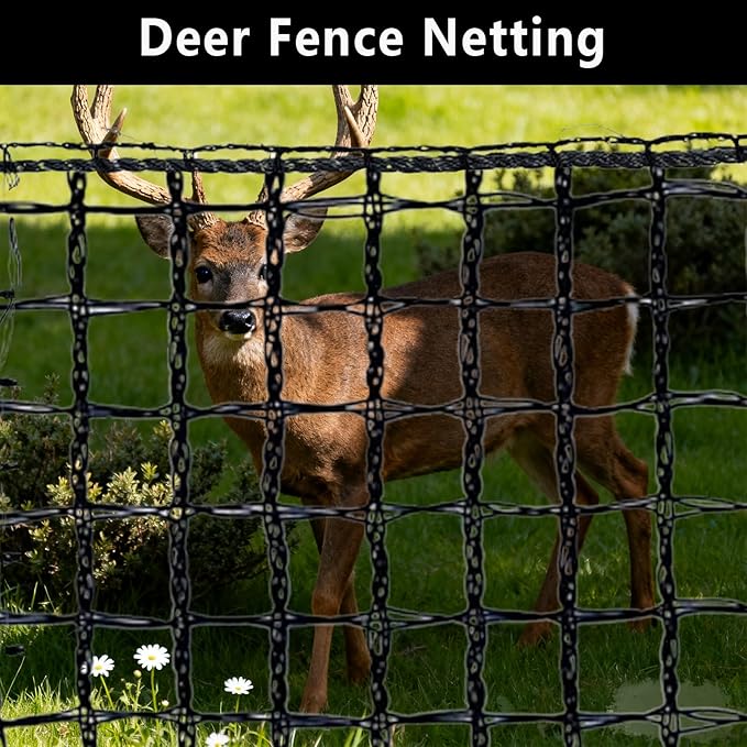 5x100ft Deer Fence Netting, Plastic Mesh Fence Heavy Duty Garden Fence Animal Barrier Garden Netting for Plants Fruit Trees Vegetables Against Deer, Birds, Rabbits, Chickens and Other Animals, Black