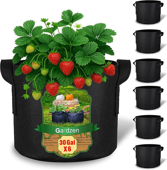 Gardzen 30 Gallon Grow Bags with Waterproof Liner, 500G Thick Nonwoven Fabric Pots, Cuts Watering by 50% in Hot Dry Climates, for Patio Balcony Use (6-Pack)