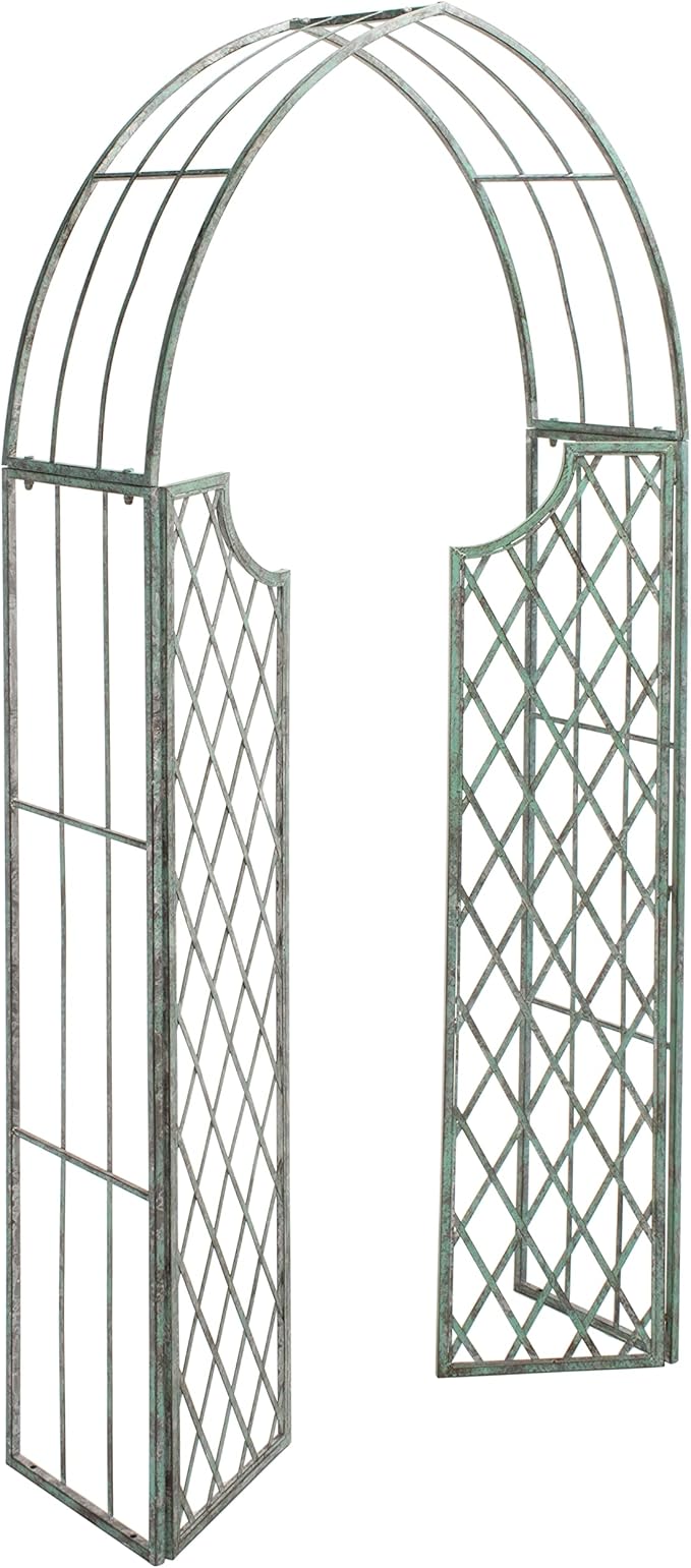SAFAVIEH Outdoor Collection Jaida Victorian Antique Dark Green Wrought Iron Trellis Garden Arch Arbor