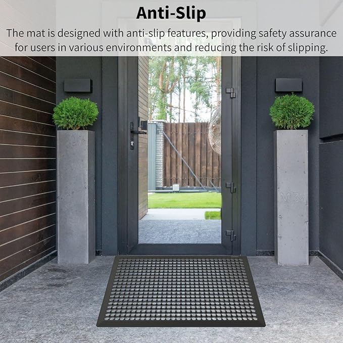 4 Pack Rubber Floor Mats 36”x24” - Heavy-Duty Non-Slip Kitchen Mat & Bar Floor Mat with Drain Holes, Odorless for Entrance, Restaurant, Indoor Outdoor