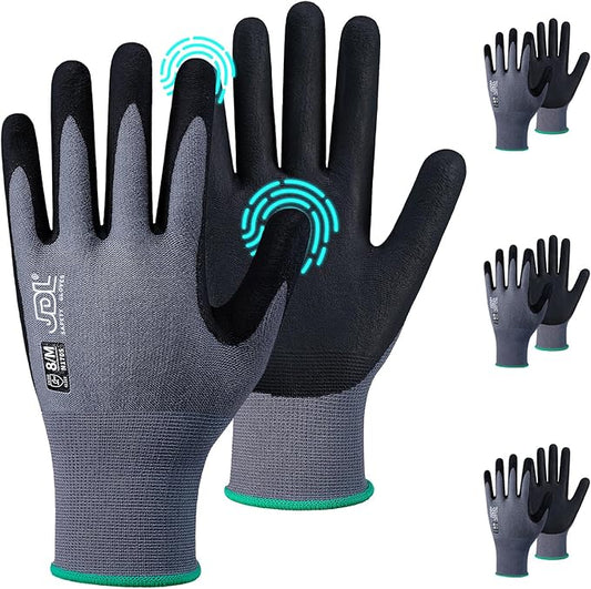 JDL Safety Work Gloves MicroFoam Nitrile Coated 3 Pairs, Seamless Knit Nylon Gloves with Touchscreen Fingers, Non-slip Working Gloves for Women Men, Ideal for Gardening, General Purpose, Grey, X-Large