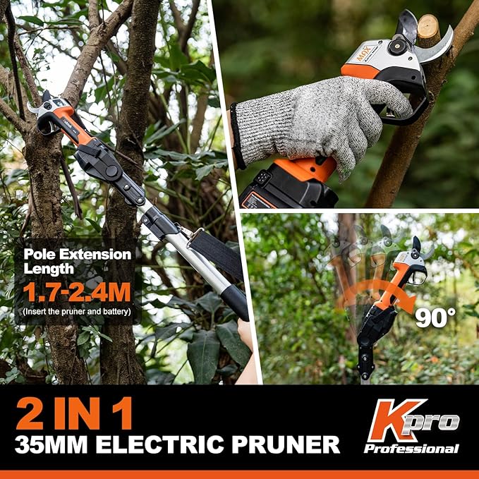 Cordless Electric Pruning Shears 35MM, Kebtek Professional Battery Pruners for Tree Trimming 18V Brushless Motor 2Pack 2AH Rechargeable Battery-LCD Display Screen (KTE-35)