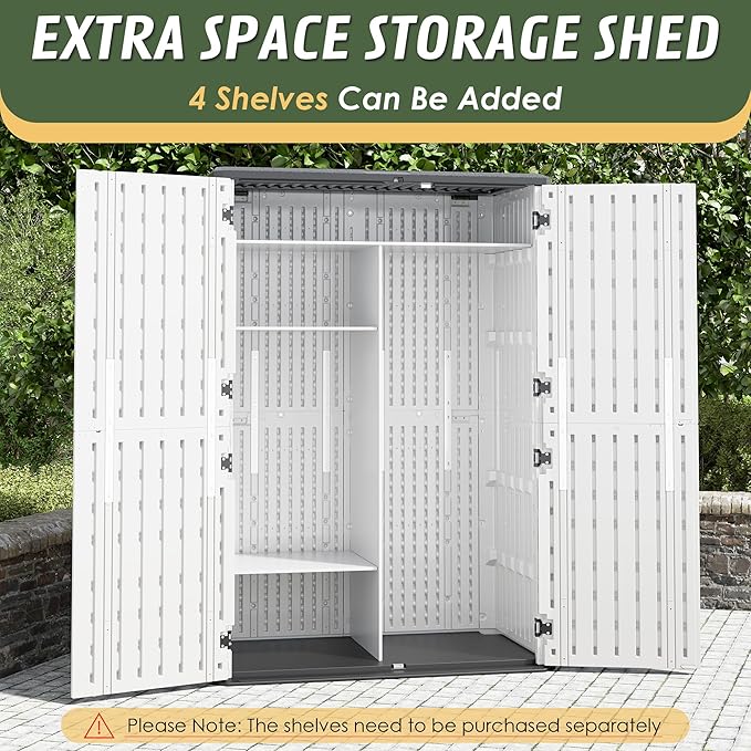 KAMABOKO Outdoor Storage Cabinet 61 Cu.Ft Outdoor Trash Can Storage Shed Waterproof Horizontal Storage Shed Outdoor Storage for Backyard, Patio, Poolside (White)