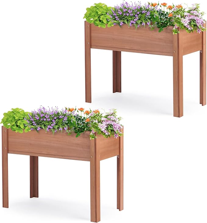 40x20x31 inch Raised Garden Bed with Legs, Elevated Wooden Planter Box for Outdoor Plants Flowers Fruits Vegetable Herb Growing