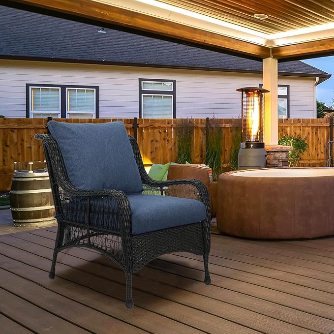 Aoodor 24" x 24" Patio Deep Seat Cushion Set, Water Resistant & Fade Resistant Outdoor Furniture Cushions with Adjustable Straps for Patio, Deck, Garden, Set of 2, Navy Blue
