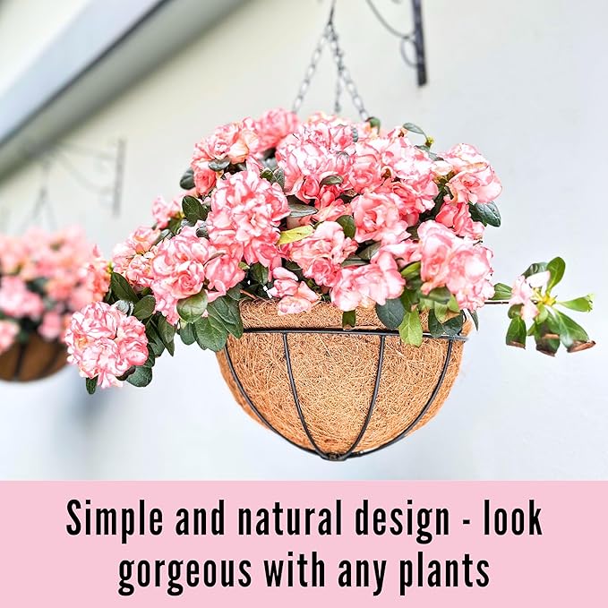 LaLaGreen Hanging Baskets for Plants Outdoor (10 Pack, 16 Inch) Extra Large Hanging Planter with Coco Liner, Round Metal Wire Flower Pot Holder Hanger Deck Porch Garden Balcony Natural Country Decor