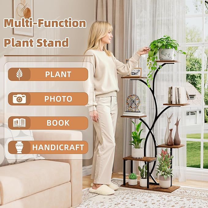 Indoor Plant Stand with 4 Grow Lights - 7 Tiered Plant Shelf for Indoor Plants, 52" Metal Corner Plant Shelves for Indoor Growing - Lighted Plant Holders for Patio, Room, Home and Balcony