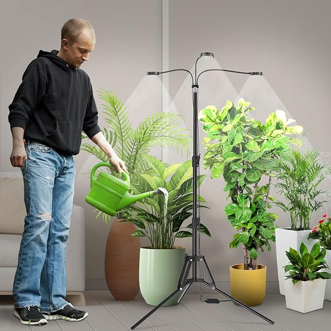 SANSI Grow Lights for Indoor Plants, Dimmable 30W Plant Lights for Indoor Growing, 3 Head 35"-65" Adjustable Tripod Stand Plant Grow Light Indoor Auto On/Off Timer Led Grow Lights for Indoor Plants