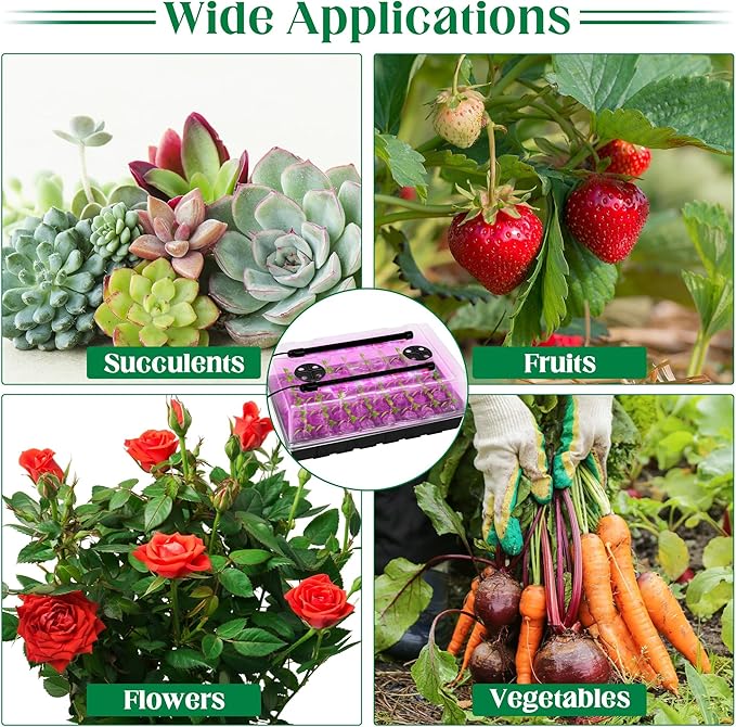 2 Set Seed Starter Kit 40-Cell Seed Starter Tray with Grow Light Full Spectrum Seedling Heat Mat 40 Peat Pellets Seed Starting Soil Plant Label Garden Tool for Germination Seeds Growing, Black