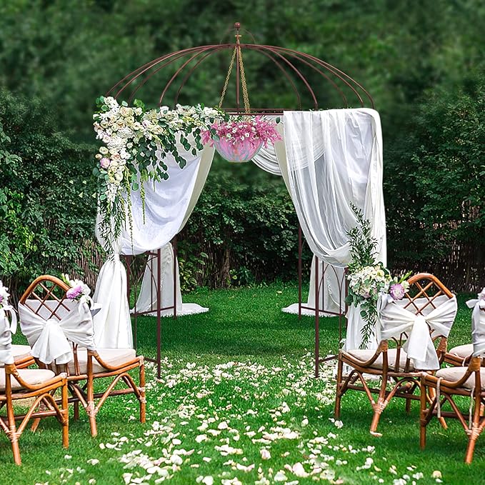 Giantex Birdcage Shape Garden Arbor, 8.4ft High x 7ft Wide, Metal Gazebo Arch Pergola Pavilion for Climbing Plants Party Wedding Ceremony Decor Outdoor, 16 Ground Stakes, Easy Assembly (Bronze)