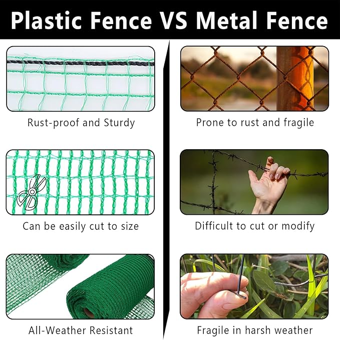 4x65ft Deer Fence Netting, Plastic Mesh Fence Heavy Duty Garden Fence Animal Barrier Garden Netting for Plants Fruit Trees Vegetables Against Deer, Birds, Rabbits, Chickens and Other Animals, Green