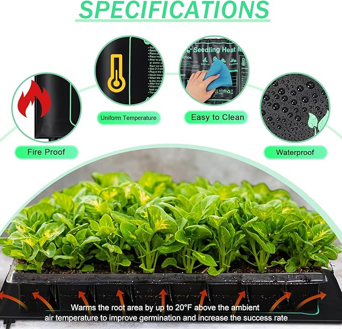 ROCEEI 18 Pack Seedling Heat Mat Bulk, 10" x 20.75" Heat Mats for Seed Starting Plant Heating Mat Grow Mats Waterproof Hydroponic Heating Pad Warm Seed for Greenhouse Plants Germination Grow