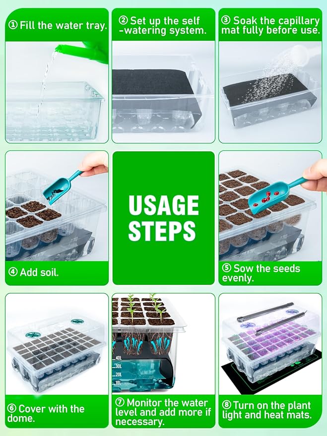 Self-Watering Seed Starter Tray with Grow Light and Heat Mat, 80-Cell Plant Starter Trays Seed Starter Kit, Seed Starter Tray for Seed Starting, Plant Germination & Seedling Growing, 2 Pack