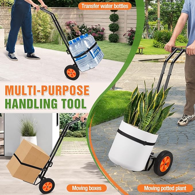 Plant Caddy with Wheels, Heavy Duty Plant Dolly Cart with Adjustable Grabbing Arm and Suction Cups for Plant Pots, Garden Pot Mover Trolley Cart with Strap, Ideal for Indoor and Outdoor Use, Black