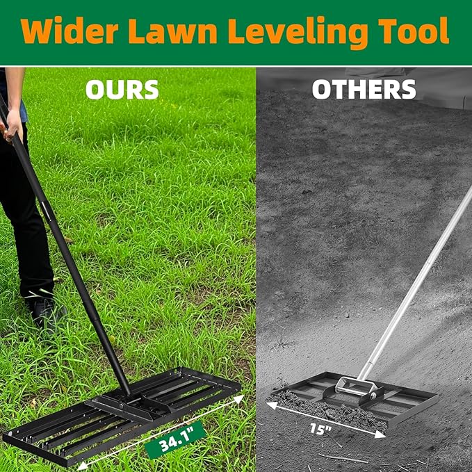 Lawn Leveling rake 34.1"x9.4" Levelawn Tool with 70.5" Adjustable Long Handle Heavy Duty Landscape Leveling Rake Lawn Leveler Yard Tool for Backyard, Golf Course, Garden, Pasture, Farm