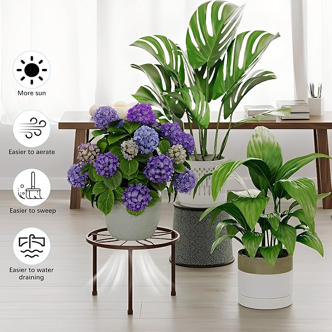 5 Pack Metal Plant Stand Indoor,Anti-Rust Iron Plant Pot Shelf for Planter Outdoor,Heavy Duty Flower Pot Stands for Multiple Plant,Black Potted Plant Holder for Home(BrownLeaf)