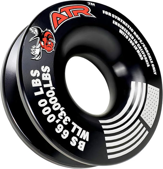ATR Recovery Ring 66,000 lbs Off-Road Winch Pulley for Synthetic Rope & Soft Shackles Snatch Block Alternative for ATV UTV SUV Truck 4×4 Vehicle Recovery – 1 PC Black