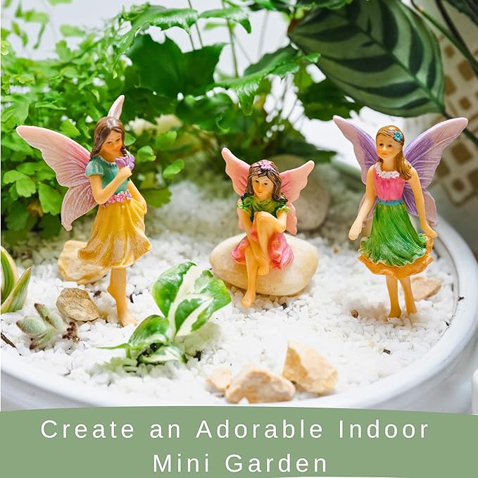 PRETMANNS Fairies for Fairy Garden - Colorful Accessories for an Indoor or Outdoor Miniature Garden - an Adorable Figurine Kit – 3 Pieces