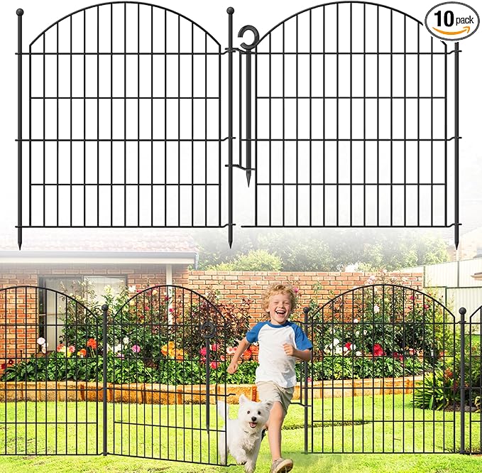 Decorative Garden Fence 32in (H) x24ft (L), 10 Pack No Dig Fence Animal Barrier for Dog with Lock, Arched Flower Bed Edging, Wire Border Panel Fencing for Yard Patio Outdoor Decor