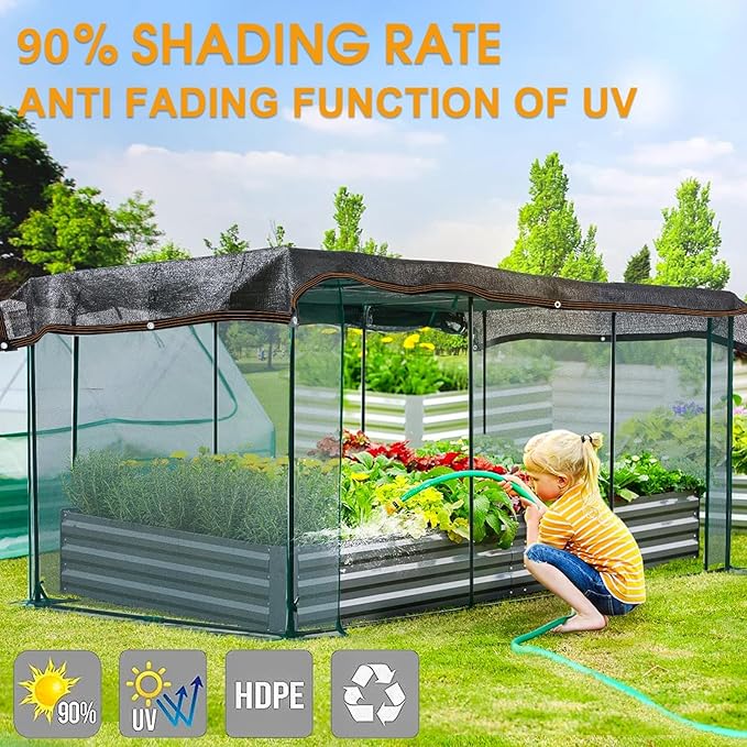 4 * 10 FT Black Shade Cloth for Patio, 90% Mesh Tarp Sun Shade Cloth with Grommets, Sun Protection Sail for Garden Greenhouse Pergola Barns Kennel Patio Outdoor Neting Cover