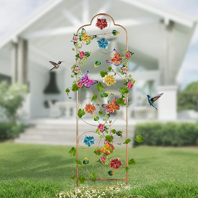 60”Trellis for Climbing Plants,2Pack Outdoor Garden Trellis Metal with Colorful Butterfly Ideal for Climbing Plants Outdoor Decorative Metal Trellis for Your Garden,Gifts for Mom